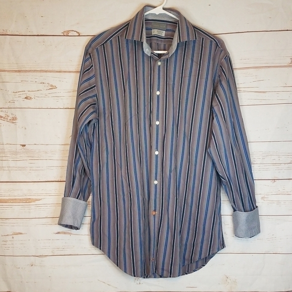 Thomas Dean Striped Contrasting Cuff Button Down‎ - Picture 1 of 5